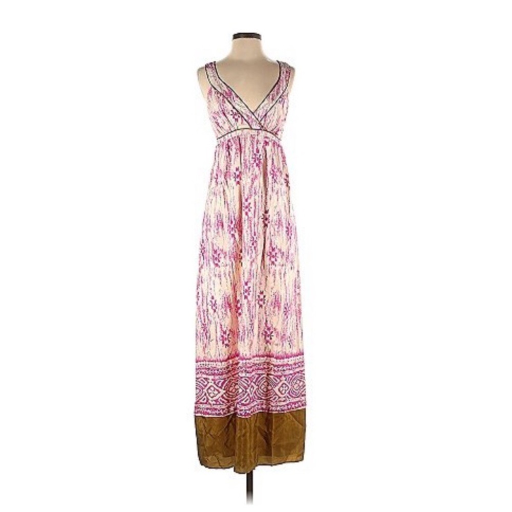 Ann Taylor LOFT 100% Silk Maxi Dress. Size 2. Pink, Cream, Gold.